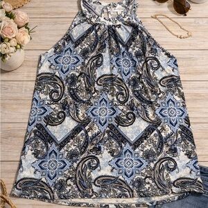 Modern Attraction Paisley Halter Top Women’s L Blue Boho Sleeveless Blouse EUC
